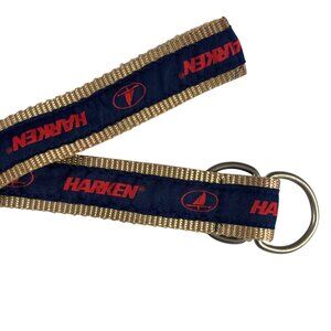 Harken Sailing D Ring Belt Mens Medium Navy Beige Sailboat Logo Preppy